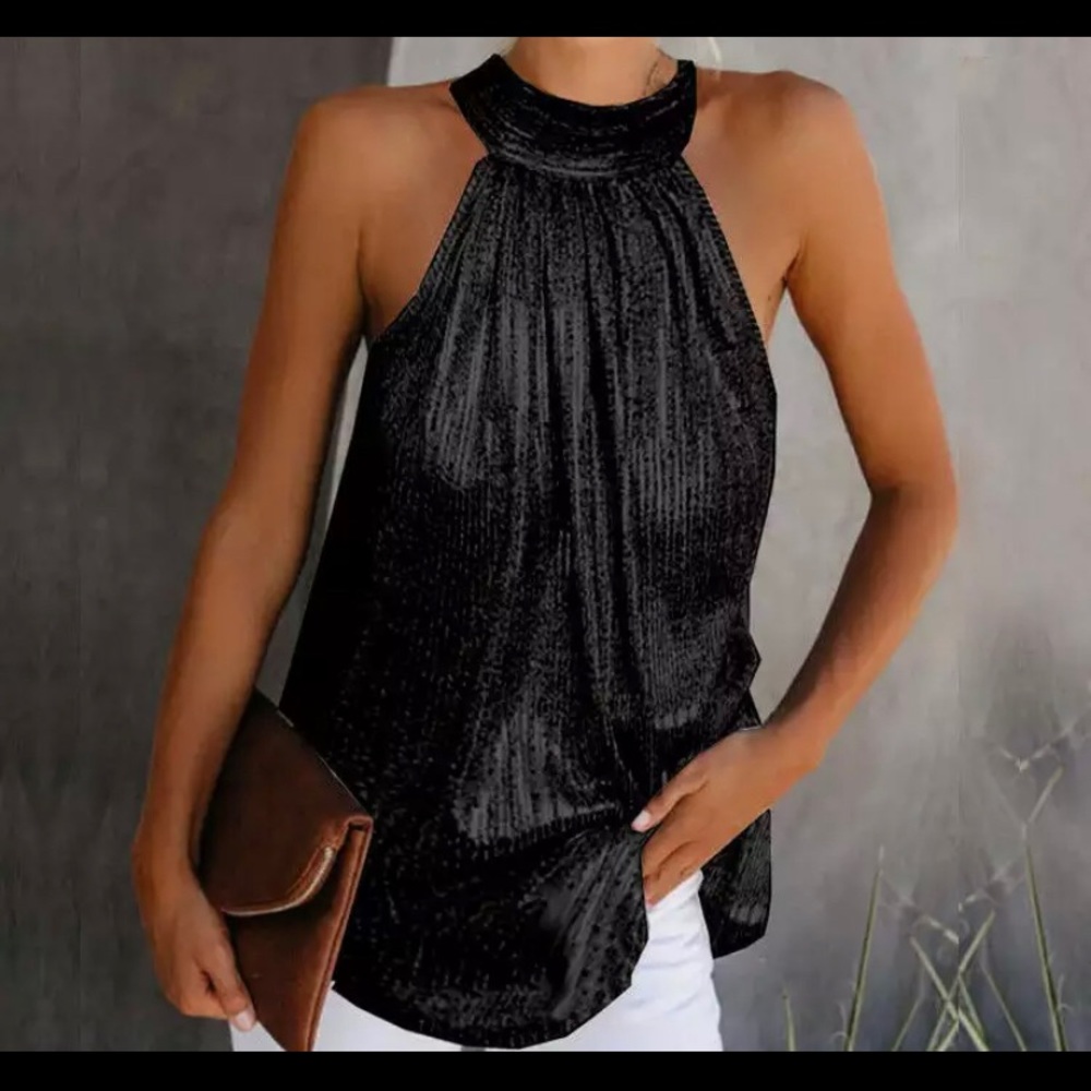 Halter top sleeveless black / Cold Shoulder S